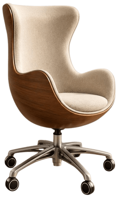 A contemporary swivel lounge chair featuring a distinctive winged back and a shell-like design. The… — 3D model