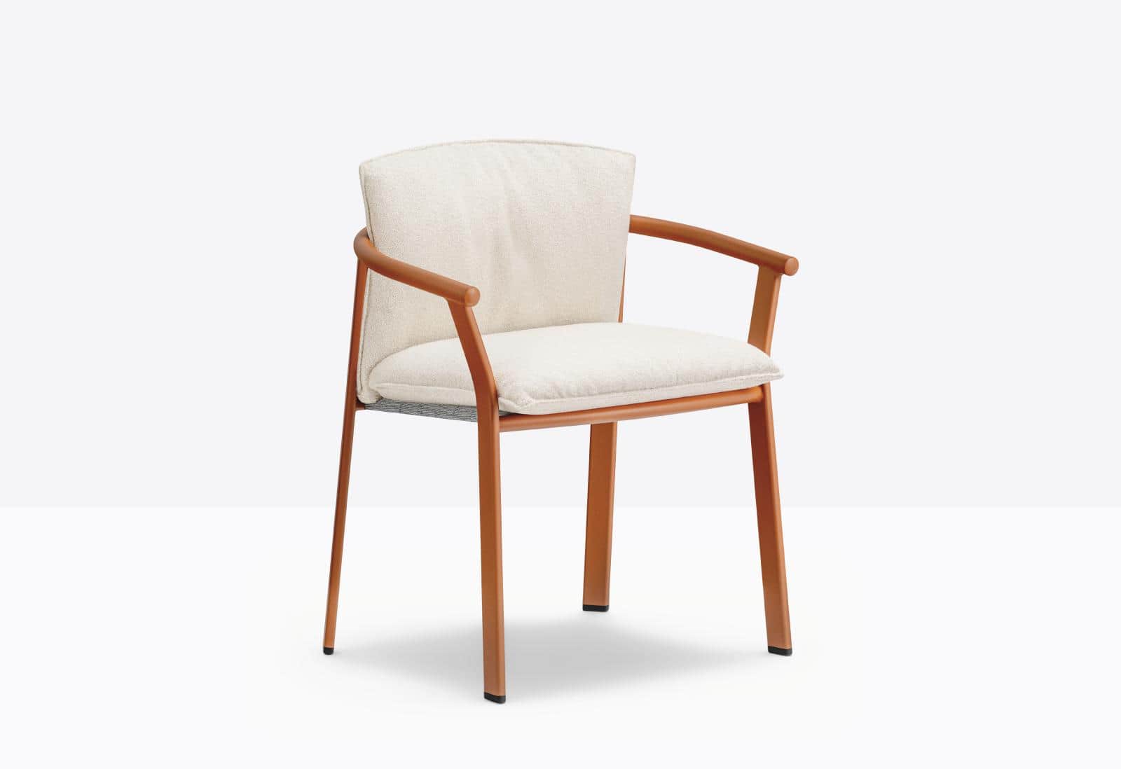 A contemporary armchair with a wooden frame and upholstered seat and backrest. The frame has a warm,… — 3D model