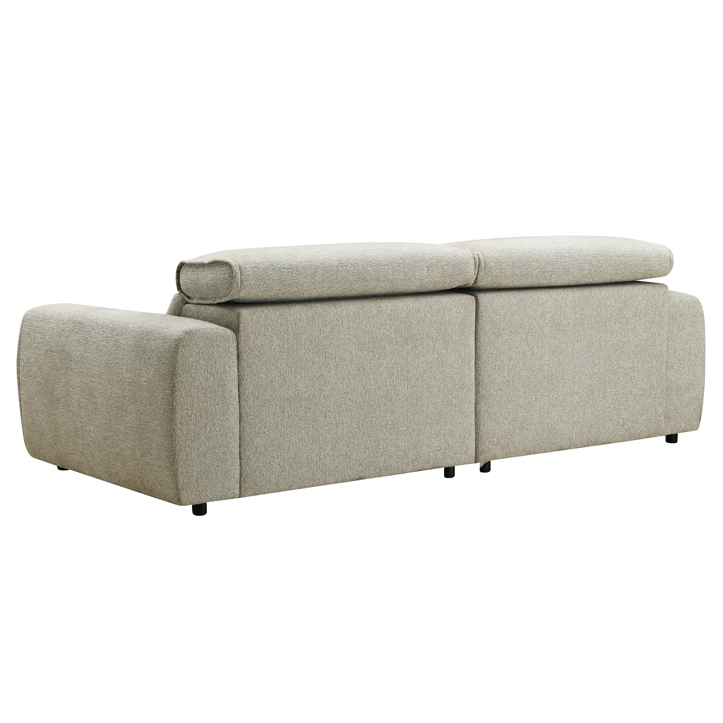 A contemporary modular chaise sectional sofa upholstered in a light grey or beige textured fabric, f… — 3D model