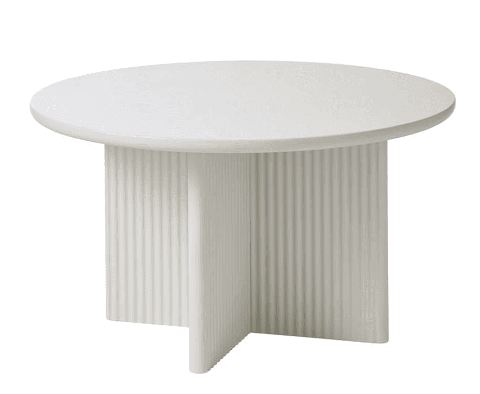 A white round coffee table featuring a distinctive fluted pedestal base. The table has a minimalist… — free BLEND 3D model