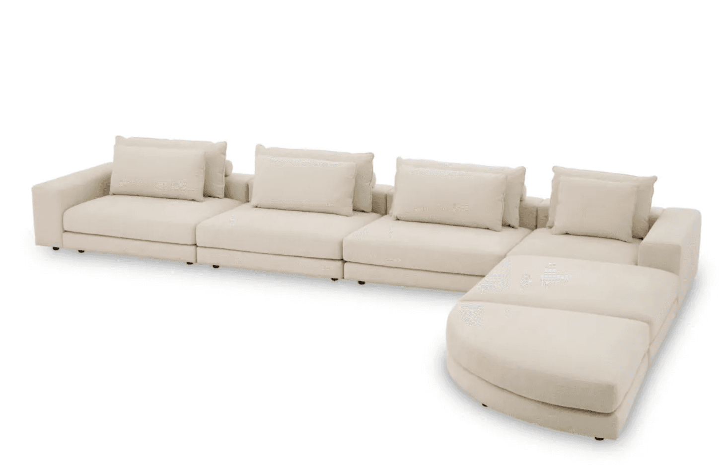 A large, multi-piece modular sectional sofa upholstered in a light cream-colored fabric. It features… — 3D model