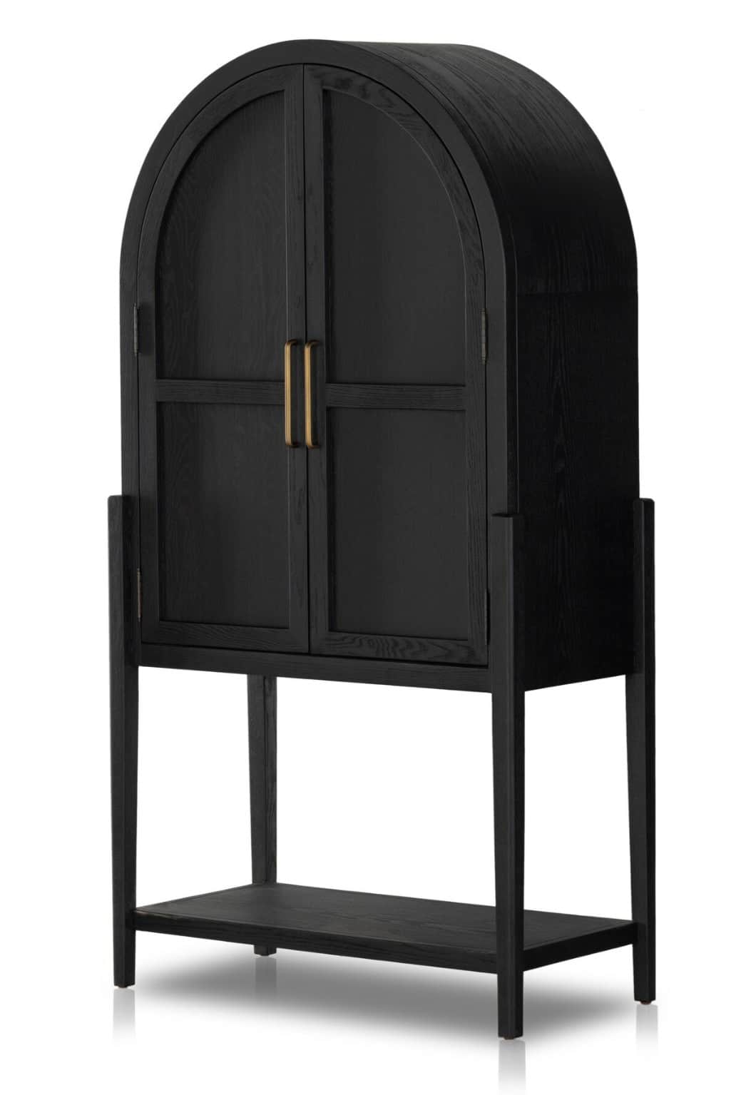 A tall, black wooden cabinet with a distinctive arched top. It features double doors with a refined… — 3D model
