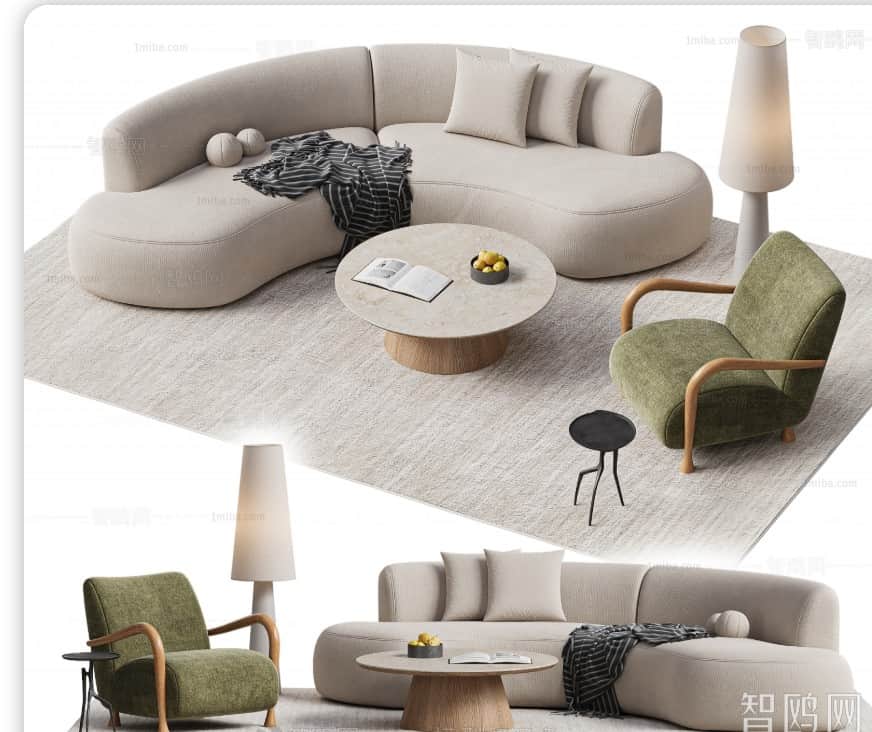 A contemporary modular sectional sofa featuring an organically curved silhouette and upholstered in… — 3D model