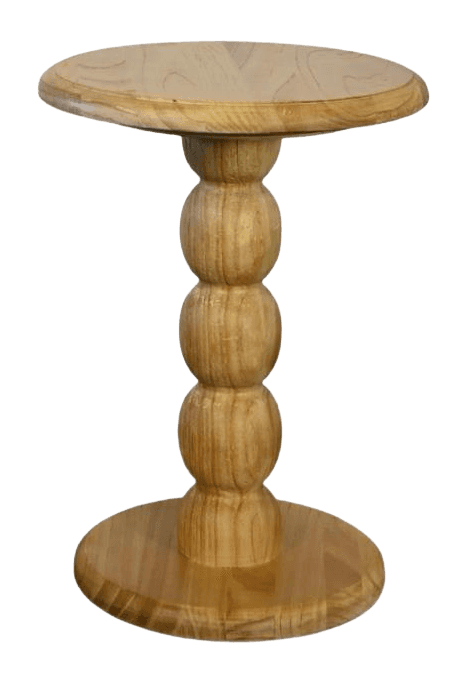 A light-colored wooden side table with a rounded top and a flared base. The pedestal base is compose… — 3D model