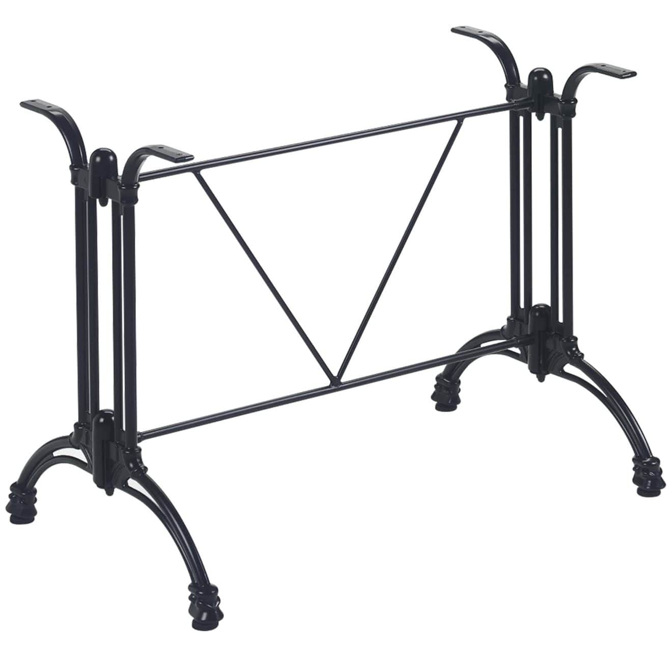 A black cast iron table base designed for a rectangular or oval tabletop, featuring classic bistro s… — 3D model