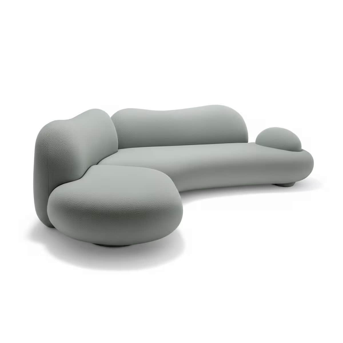 A large, light grey upholstered sectional sofa featuring soft, rounded, and biomorphic forms, design… — 3D model