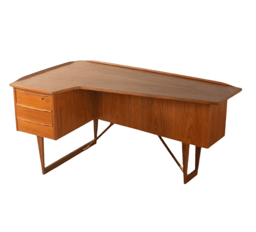 A Mid-Century Modern L-shaped corner desk made of teak wood, featuring three integrated drawers and… — 3D model