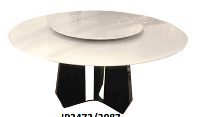 A modern round dining table featuring a high-gloss white tabletop with an integrated, rotating lazy… — 3D model
