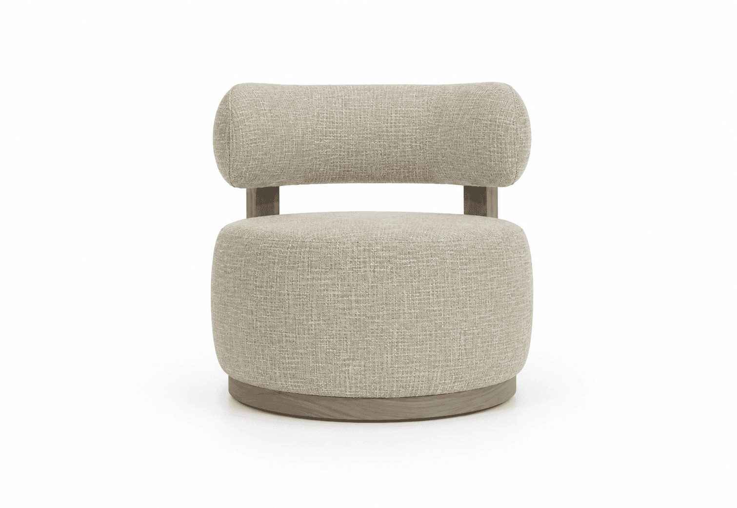 A contemporary low-profile swivel accent chair featuring a round, plush upholstered seat and a separ… — 3D model