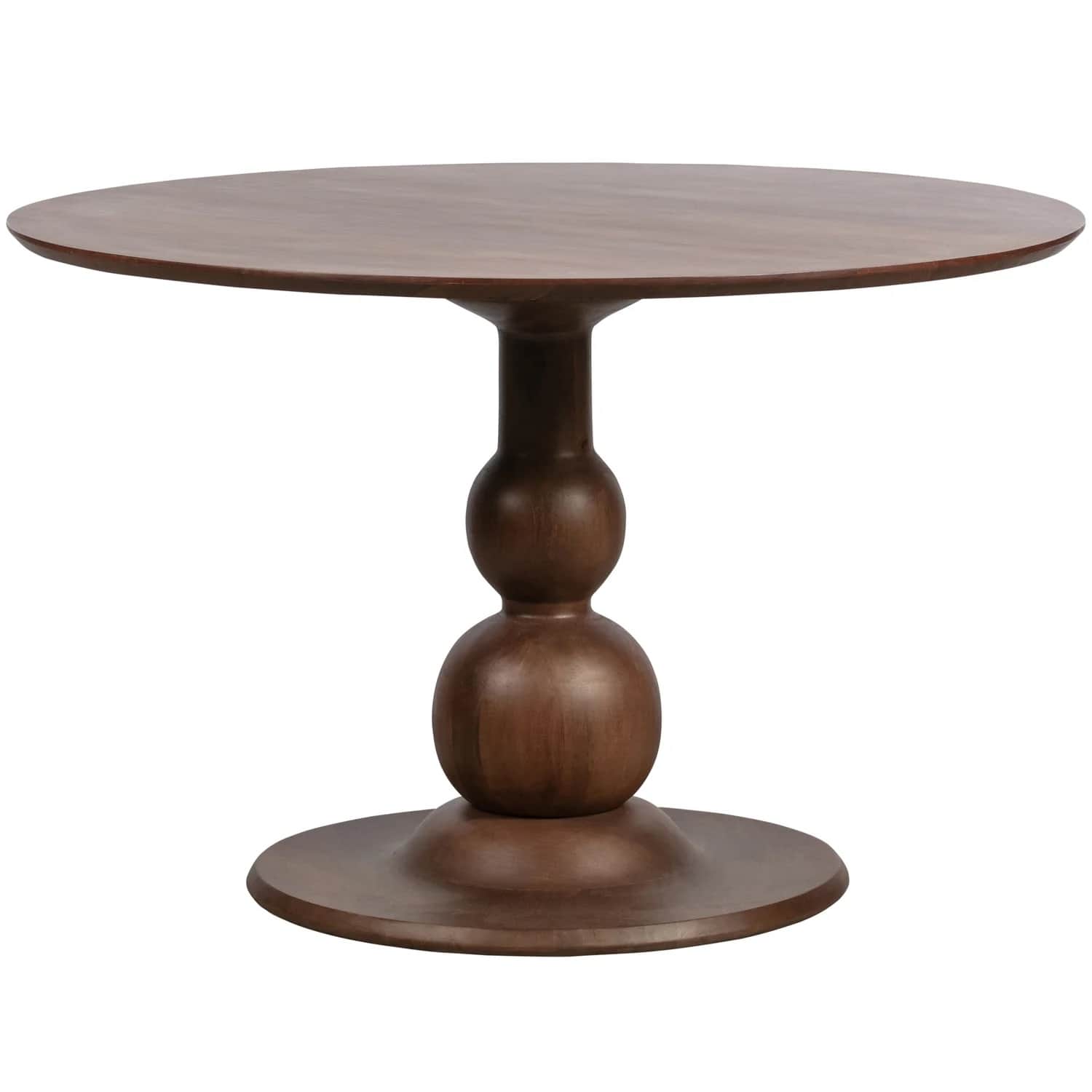 A round dining table with a pedestal base. The tabletop is flat and circular. The pedestal base cons… — 3D model