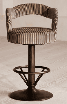 A bar stool with a padded seat and backrest upholstered in a striped fabric. It features a height-ad… — 3D model