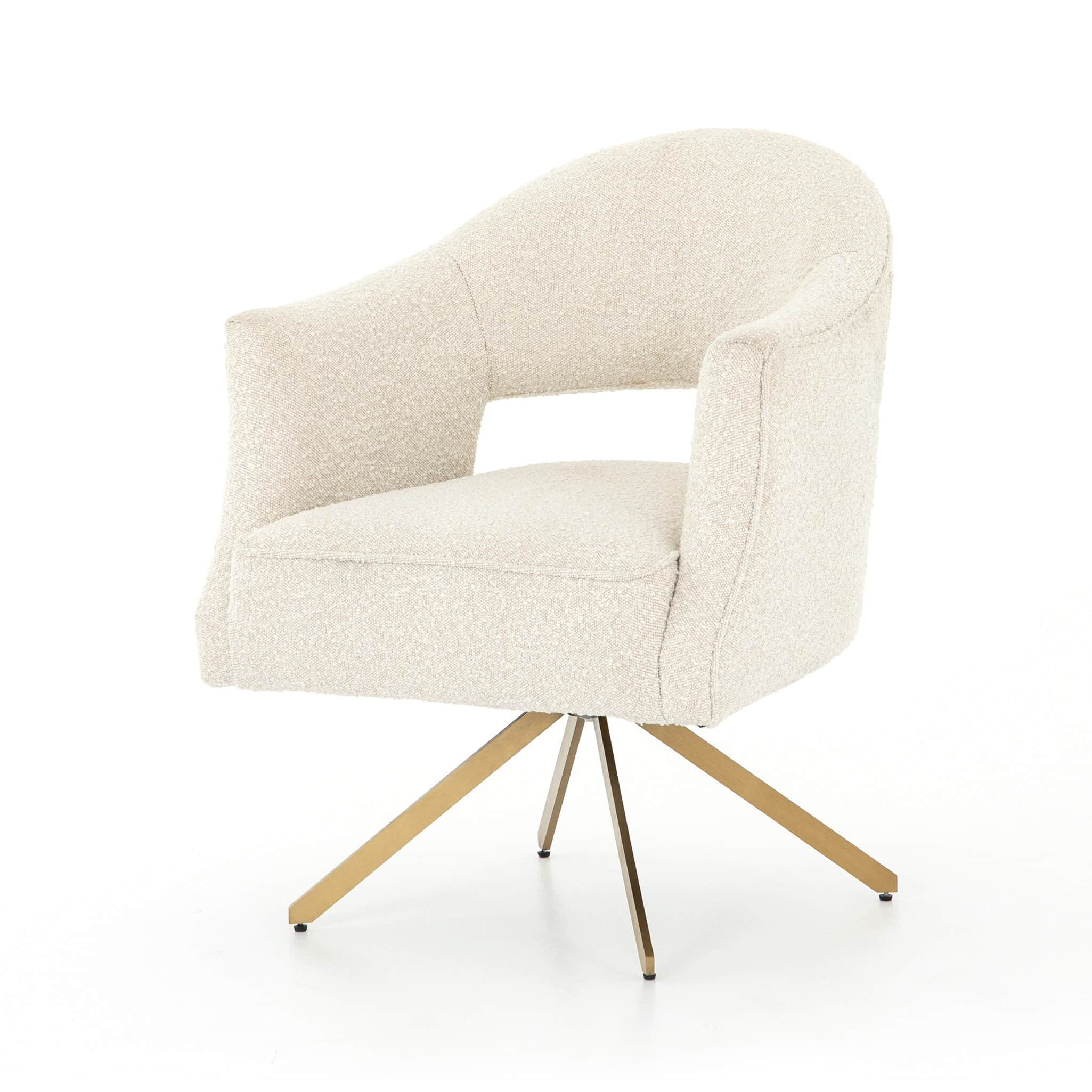 A modern accent chair upholstered in a textured, boucle fabric. It features a rounded back and arms… — 3D model