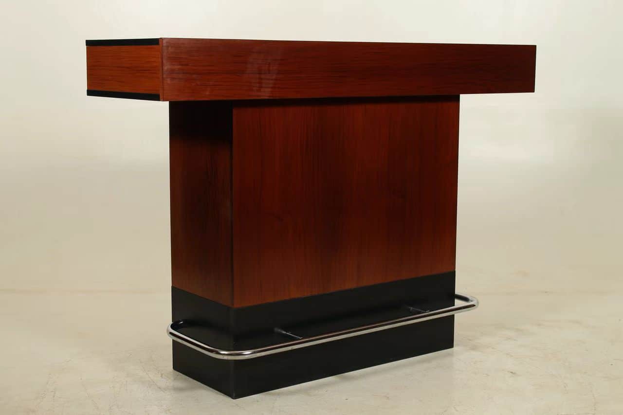 A freestanding bar unit featuring a rectangular top supported by a rectangular pedestal base. The to… — free OBJ 3D model