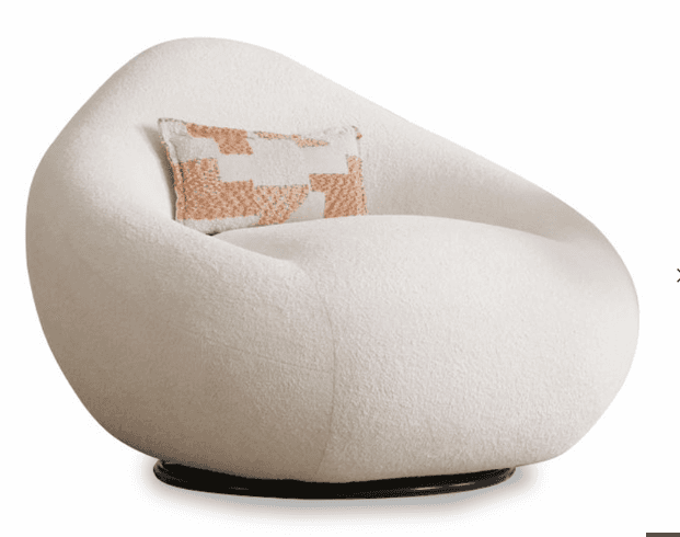 A modern, sculptural, off-white upholstered swivel lounge chair with an organic, rounded form, set o… — 3D model