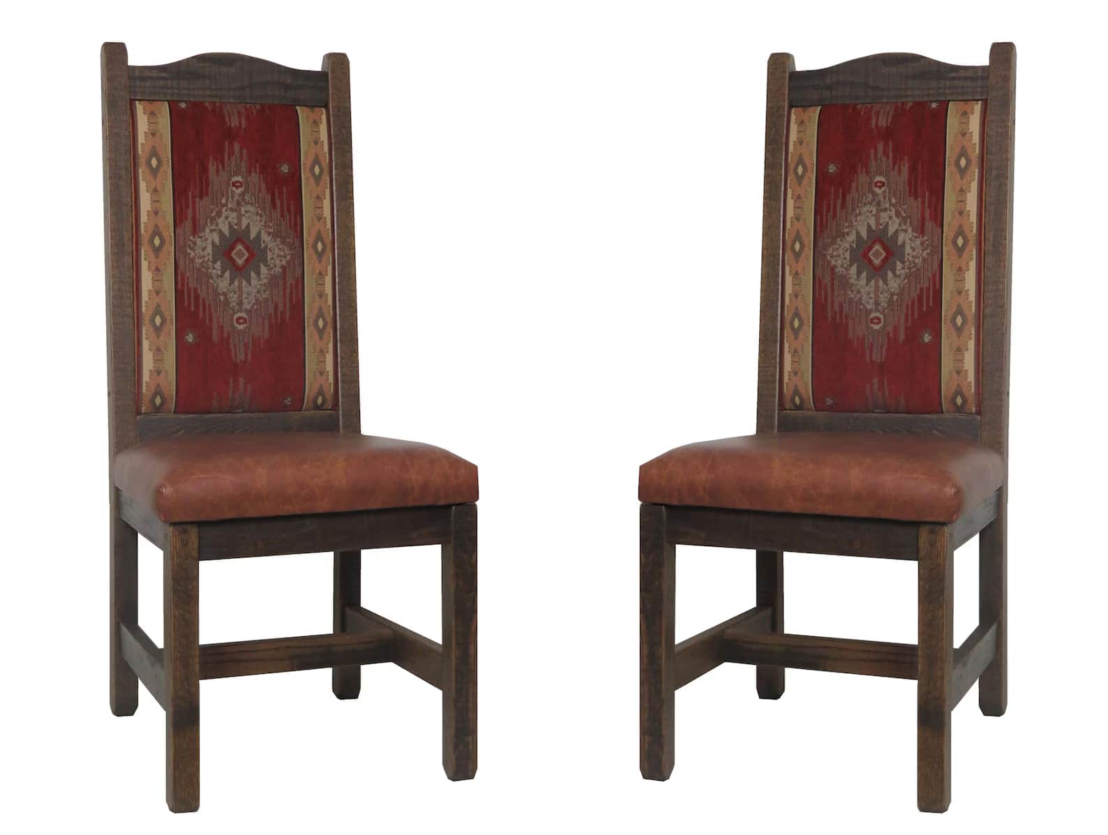 An armless dining chair featuring a dark-stained solid wood frame, a brown upholstered seat, and a p… — 3D model