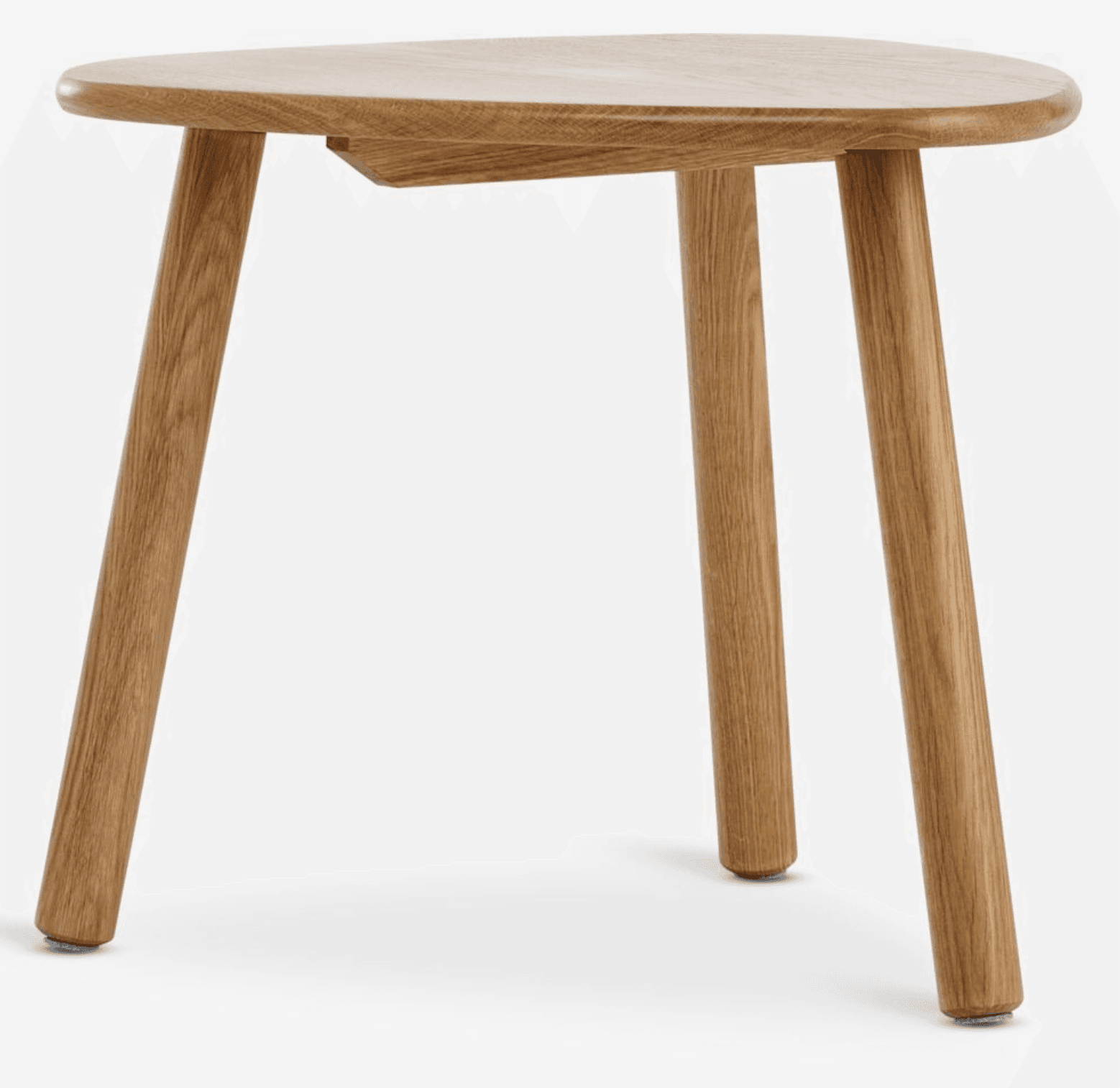 A small, light-toned wooden table featuring an organically shaped top with rounded edges and three s… — 3D model
