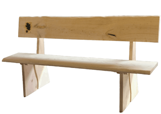 A wooden bench with a backrest. The design features natural wood edges, commonly referred to as 'liv… — 3D model