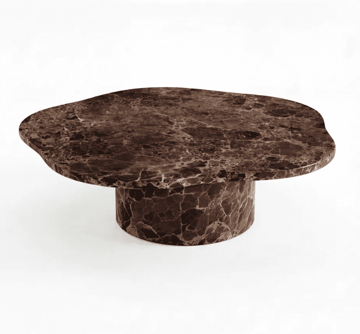 A low-profile coffee table constructed entirely from dark brown marble with striking lighter veining… — free SKP 3D model