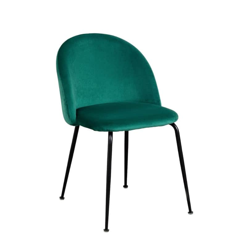A modern upholstered chair with a curved back and seat. The chair is supported by four slender, blac… — free GLTF 3D model