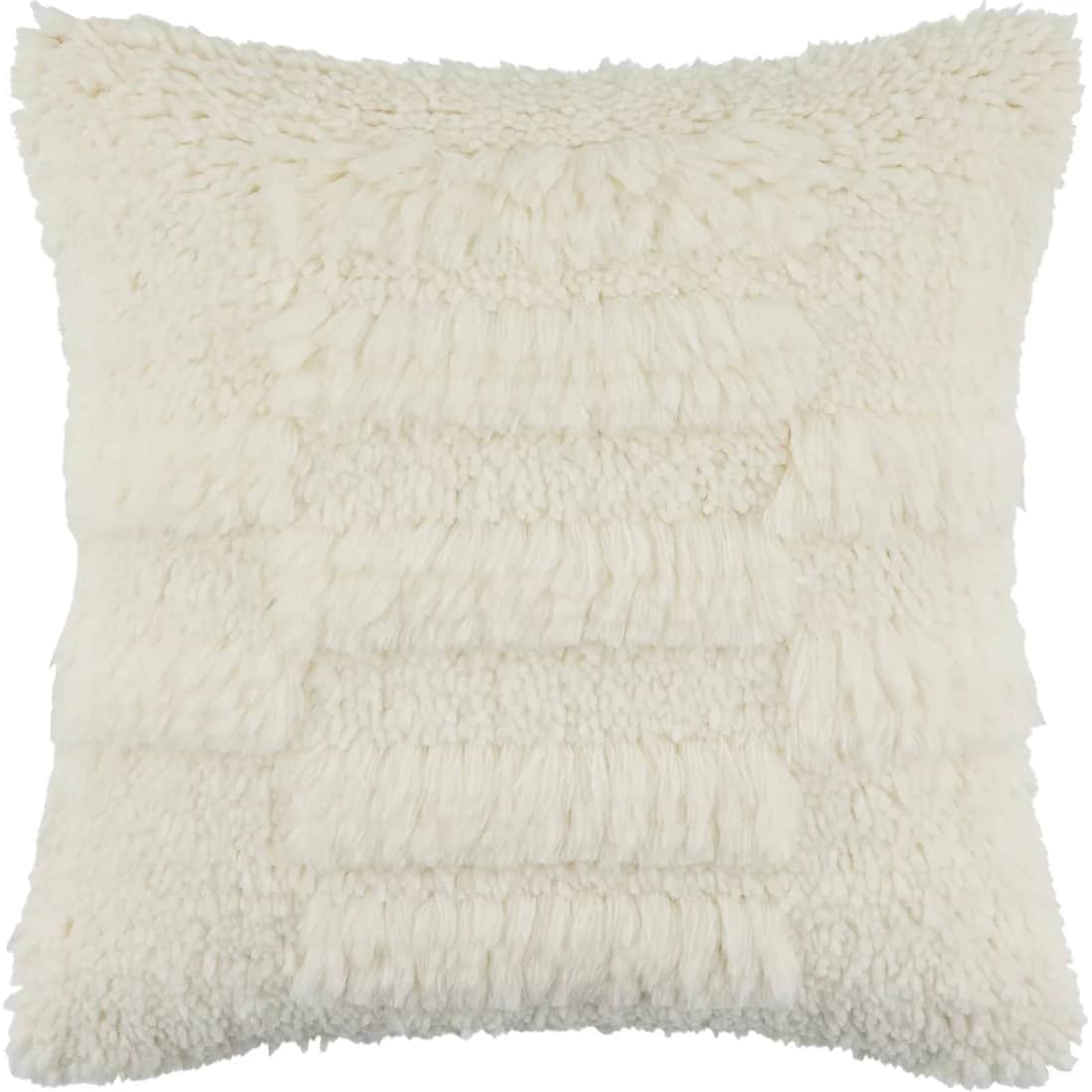 A square cushion with a textured, fluffy surface. The material appears to be a faux fur or natural w… — 3D model