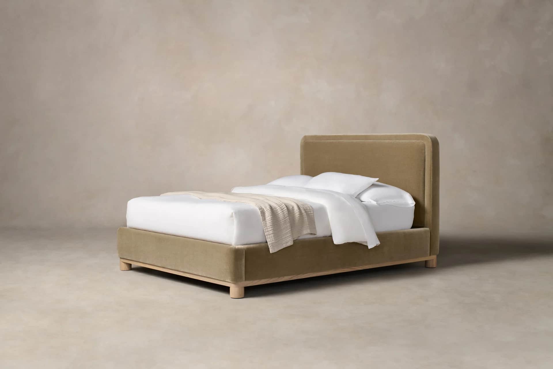 A modern upholstered bed frame with a rectangular headboard and a low-profile footboard. The frame i… — free BLEND 3D model