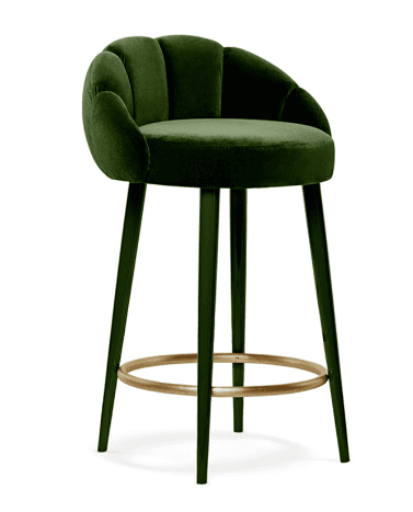 A high bar stool with a curved, scalloped backrest and a round seat. It features four tapered legs c… — 3D model