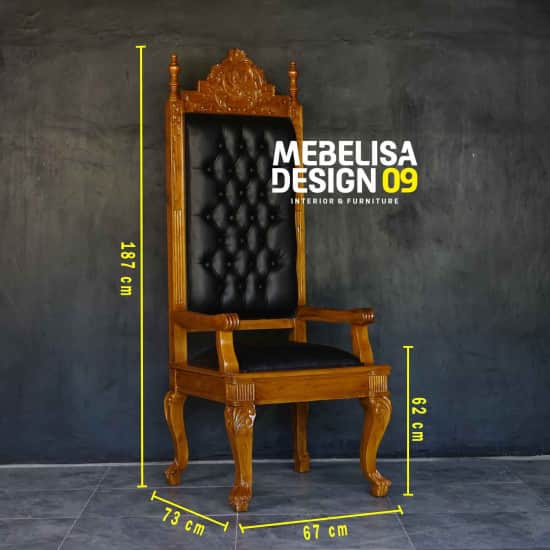 A highly ornate, traditional style armchair featuring a tall, upholstered backrest and seat. The woo… — 3D model