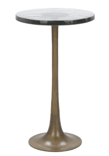 A tall, slender accent table featuring a round, textured glass top supported by a single, tapering m… — free GLTF 3D model