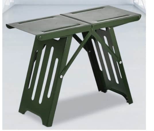 A portable, foldable stool with a matte dark green finish. The stool features a rectangular seat com… — free SKP 3D model