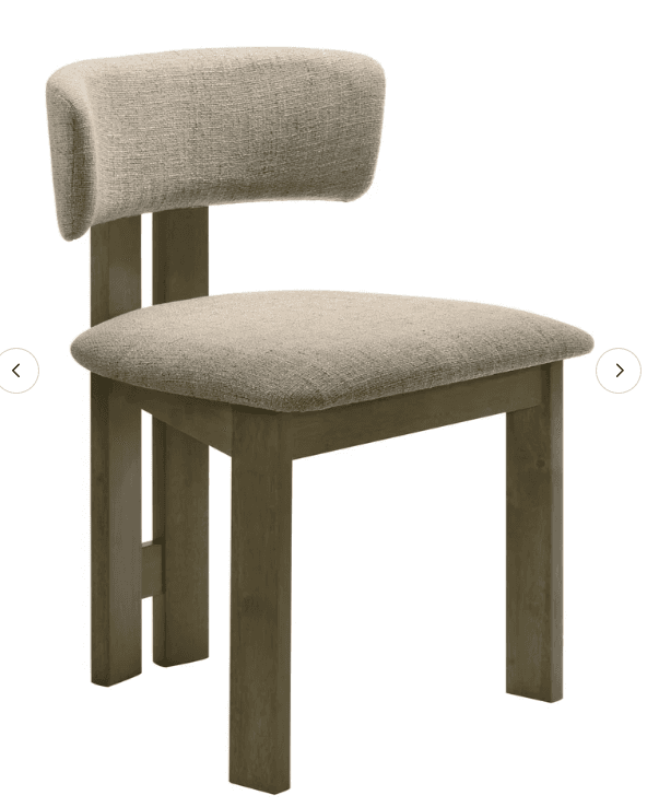 An upholstered dining chair featuring a light-colored, textured fabric on both the seat and the dist… — 3D model