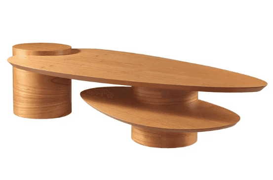 An organic multi-tiered coffee table made from light-toned wood, featuring asymmetrical elliptical t… — 3D model
