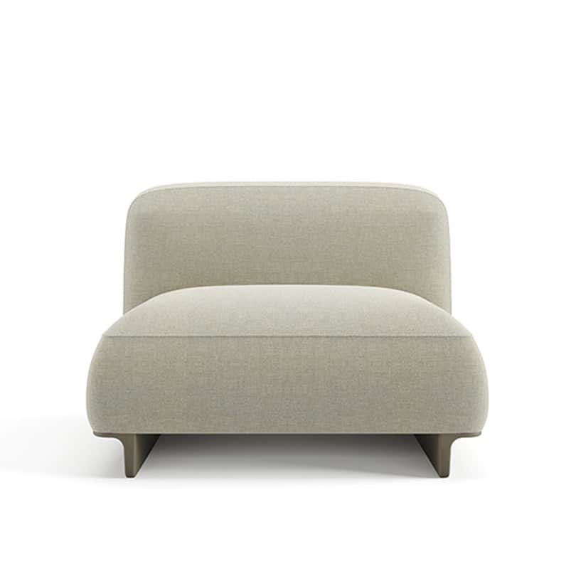 A modern, upholstered armchair with a low profile and rounded edges. The seat and back are integrate… — 3D model