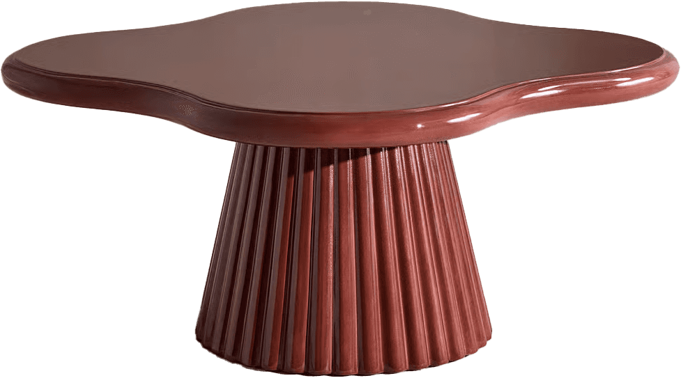 A uniquely shaped coffee table with a flowing, organic top and a fluted, pedestal base. The surface… — 3D model