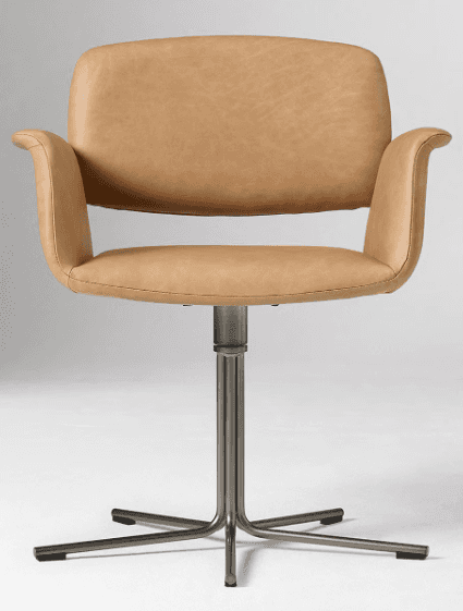 A contemporary swivel armchair upholstered in tan leather, featuring a sleek, minimalist design and… — free GLTF 3D model