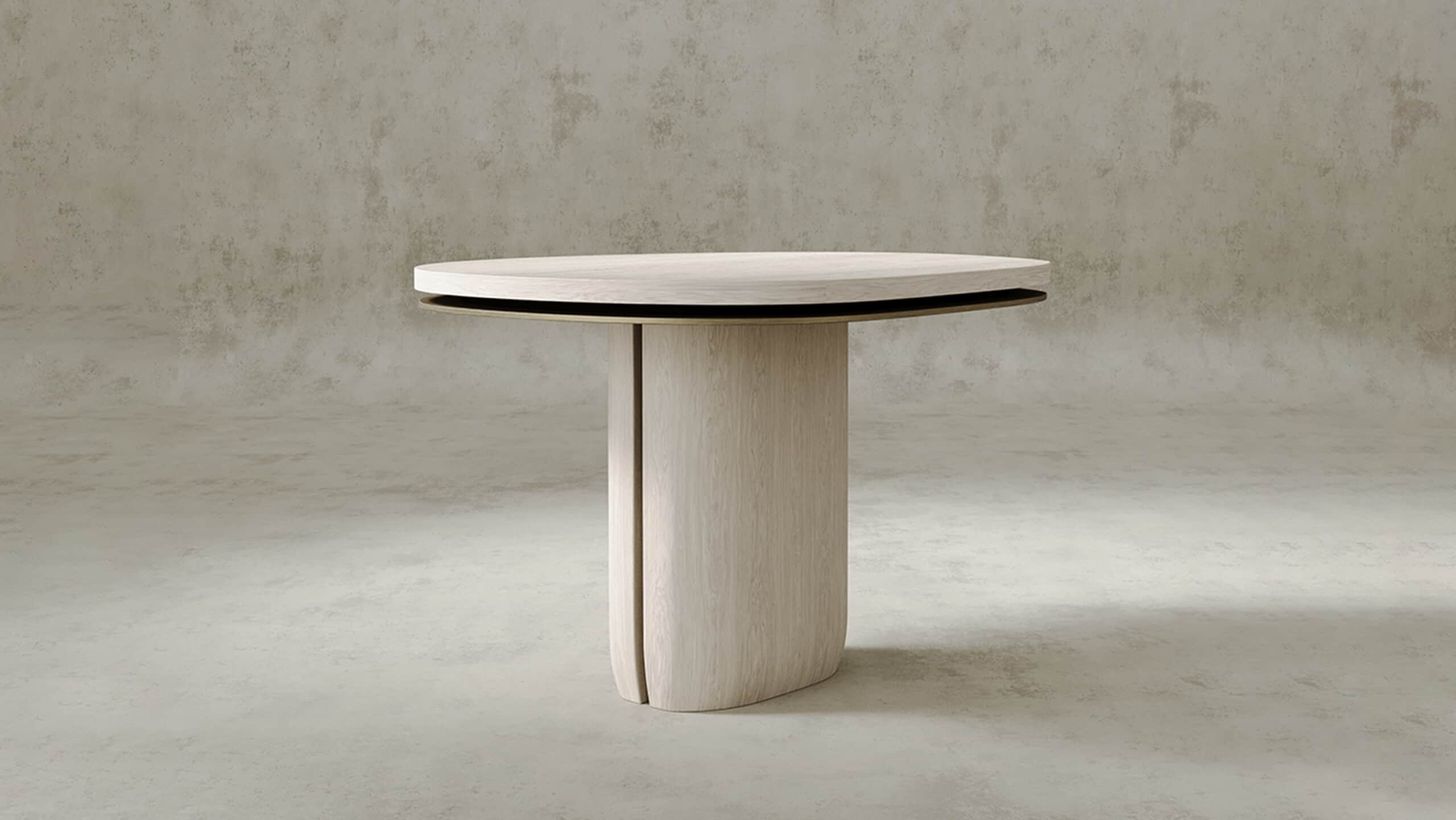 A contemporary pedestal accent table featuring a light-toned wooden finish and a distinctive design.… — 3D model