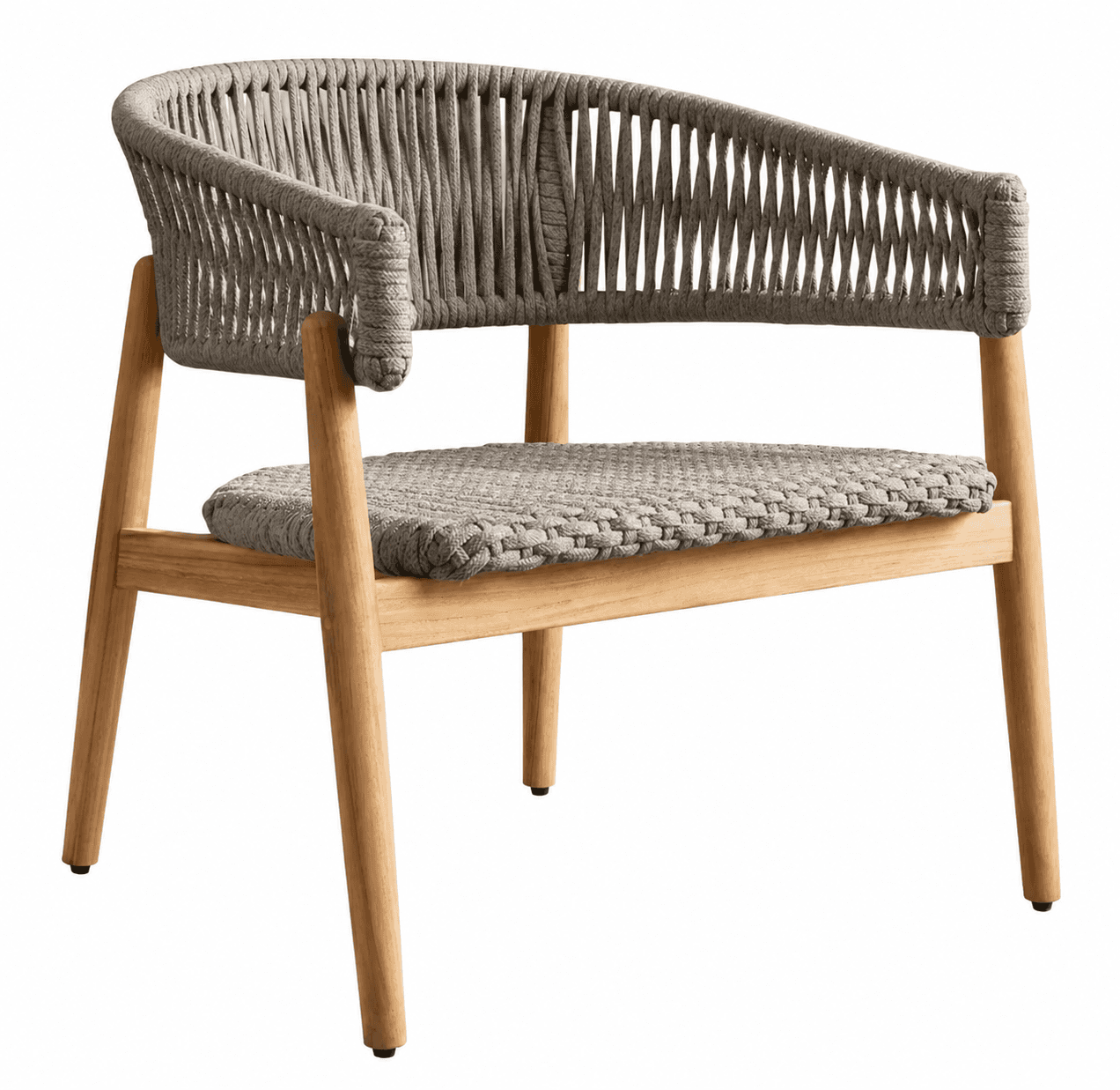 A contemporary armchair featuring a light-toned wooden frame and a gray woven rope back and seat. Th… — free STL 3D model