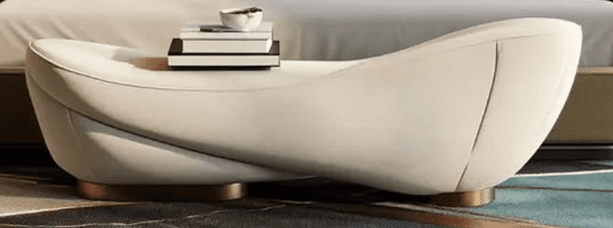 A modern, sculptural chaise lounge upholstered in a light, cream-colored material, featuring a smoot… — 3D model