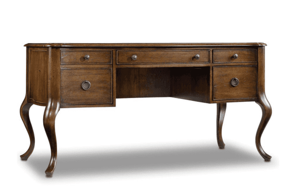 A wooden executive desk with a polished finish. It features a rectangular top, a central kneehole, a… — free OBJ 3D model