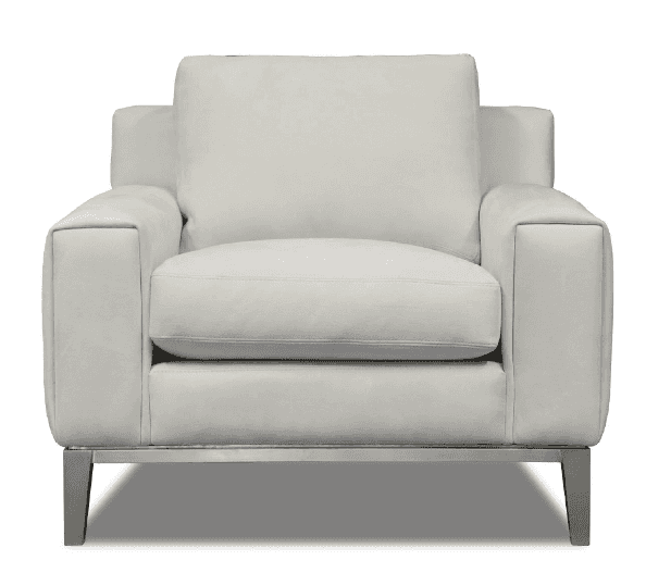 A modern, upholstered armchair featuring a plush, light-colored fabric (possibly a light gray or off… — 3D model