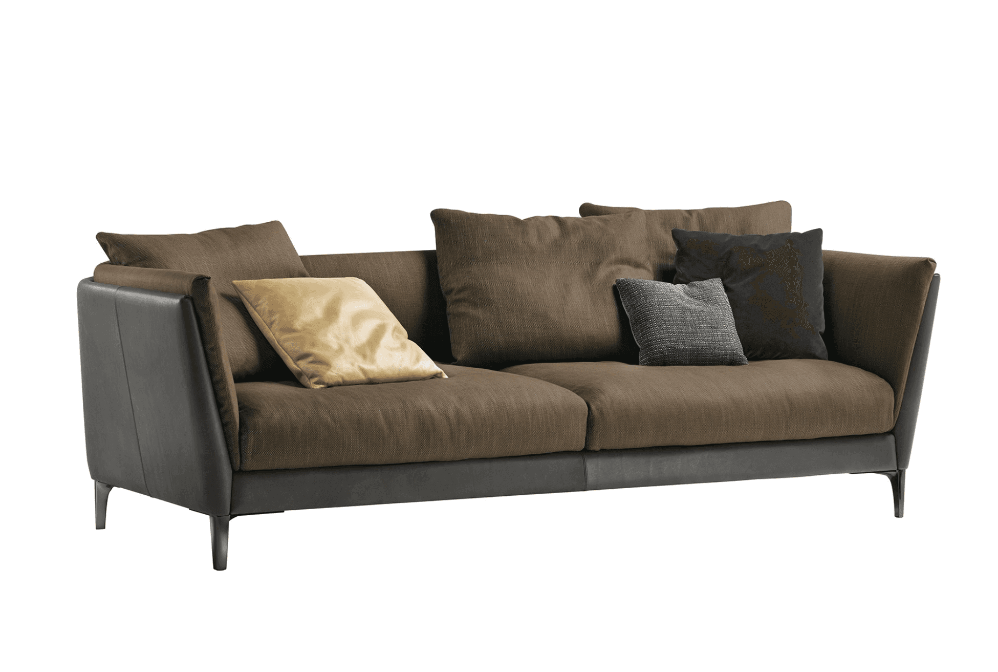 A contemporary loveseat featuring a combination of brown fabric upholstery for the cushions and dark… — free GLTF 3D model