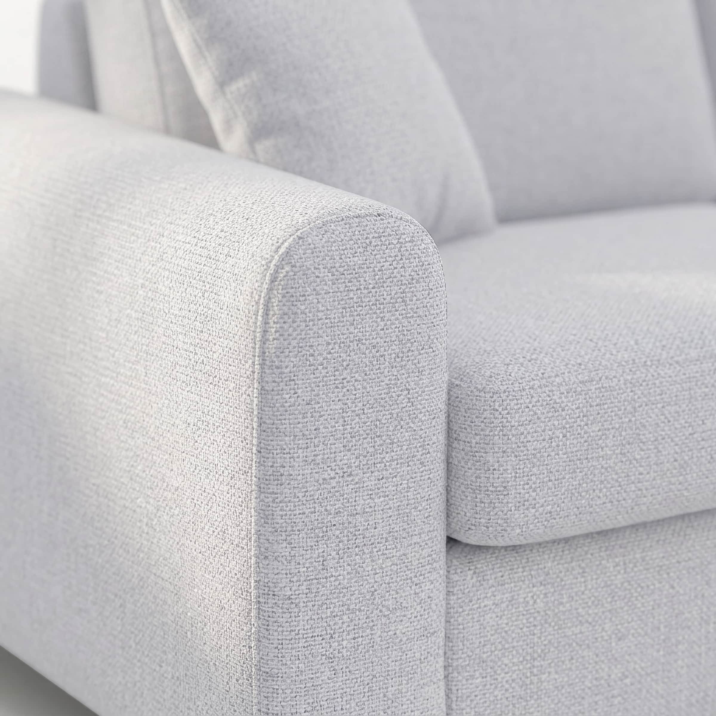 A close-up of the armrest and part of the backrest of a contemporary upholstered sofa, featuring lig… — free GLTF 3D model