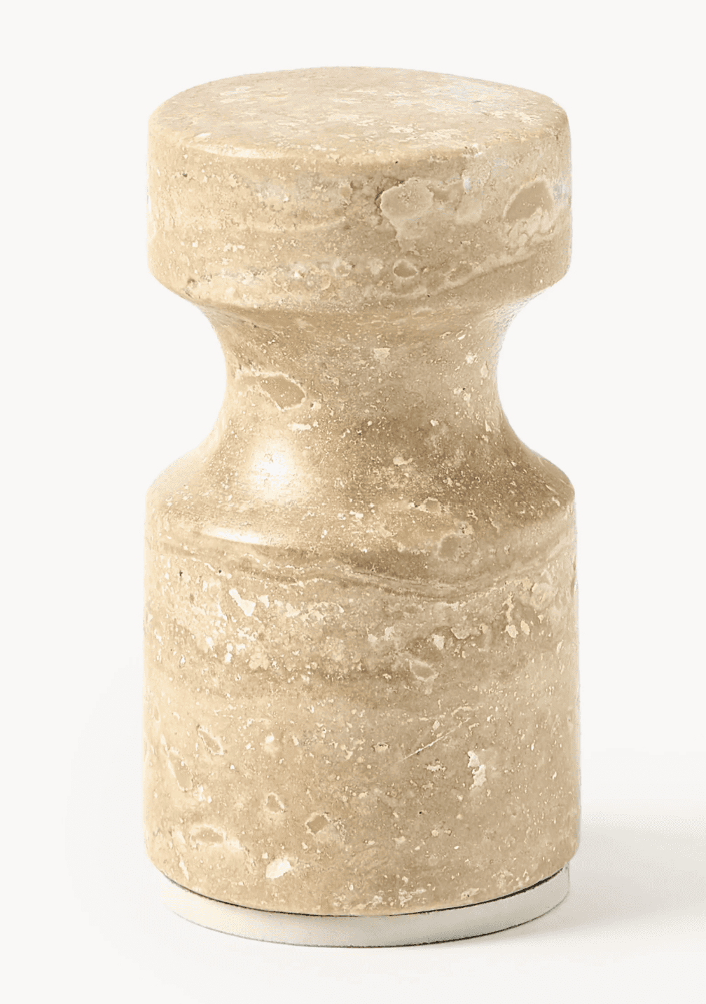 A cylindrical table made from natural travertine, featuring a central hourglass-like constriction. T… — free STL 3D model