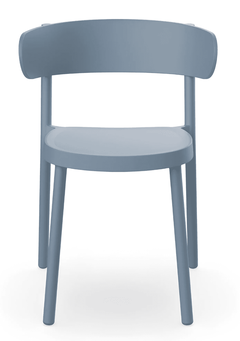 A modern armless dining chair made from molded plastic in a muted blue-grey color, featuring a gentl… — 3D model