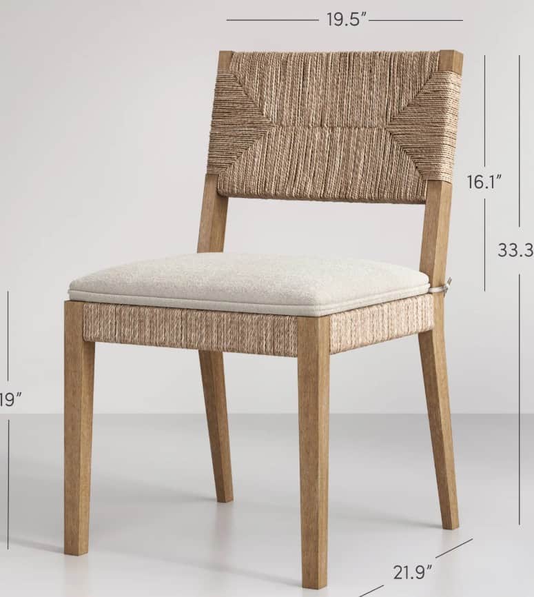 A light-toned wooden chair featuring a geometrically woven rope backrest and a removable, upholstere… — 3D model
