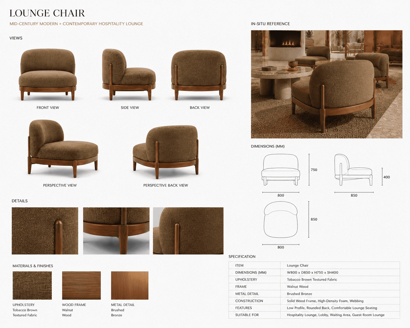 A single-seater armchair with a curved backrest and a low profile. The armchair features a wooden fr… — 3D model