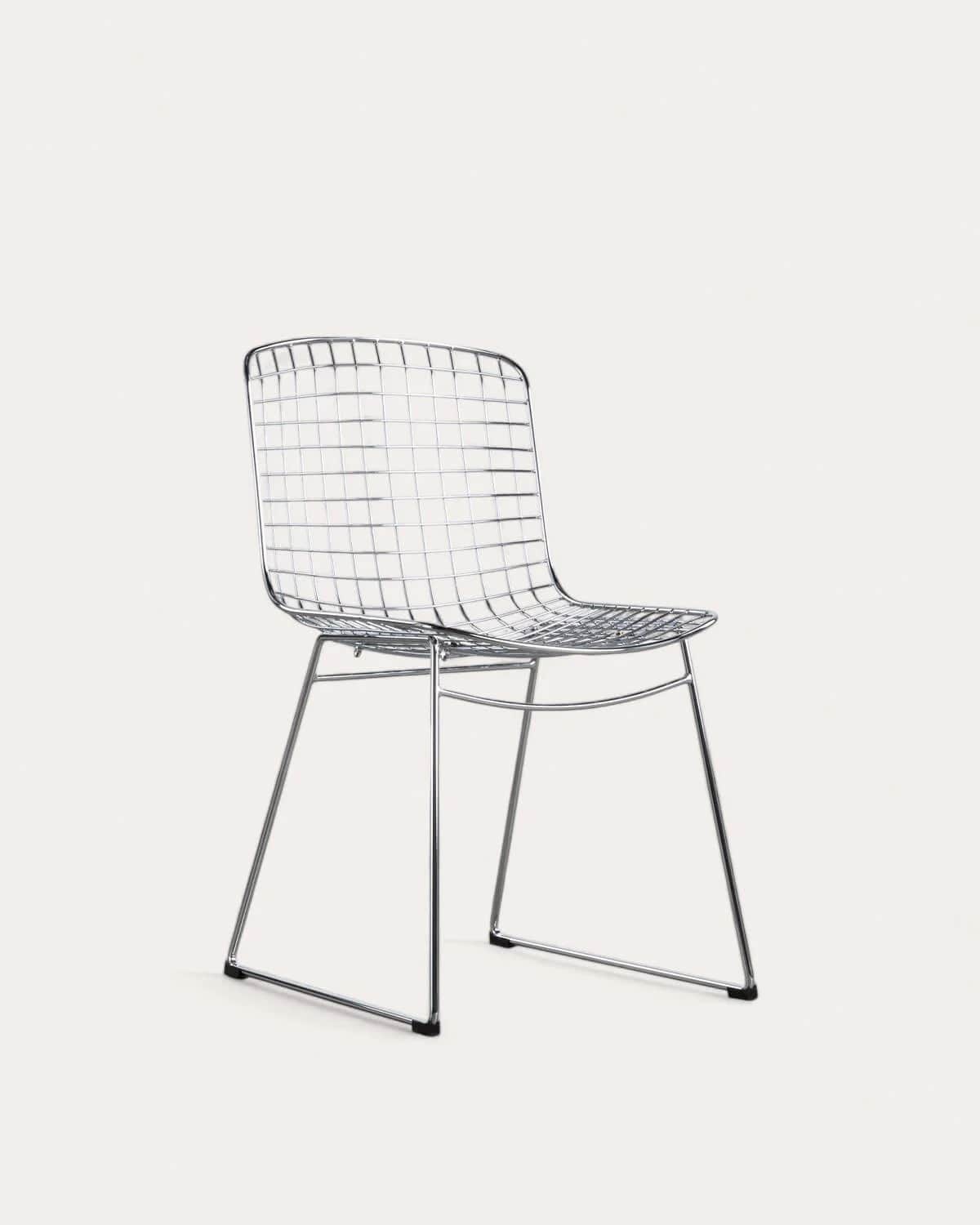 A modern armless chair featuring a chrome-plated steel wire grid for the seat and backrest, supporte… — 3D model