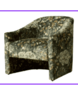 A barrel-shaped armchair upholstered in a dark green fabric with a floral and paisley pattern in sha… — 3D model