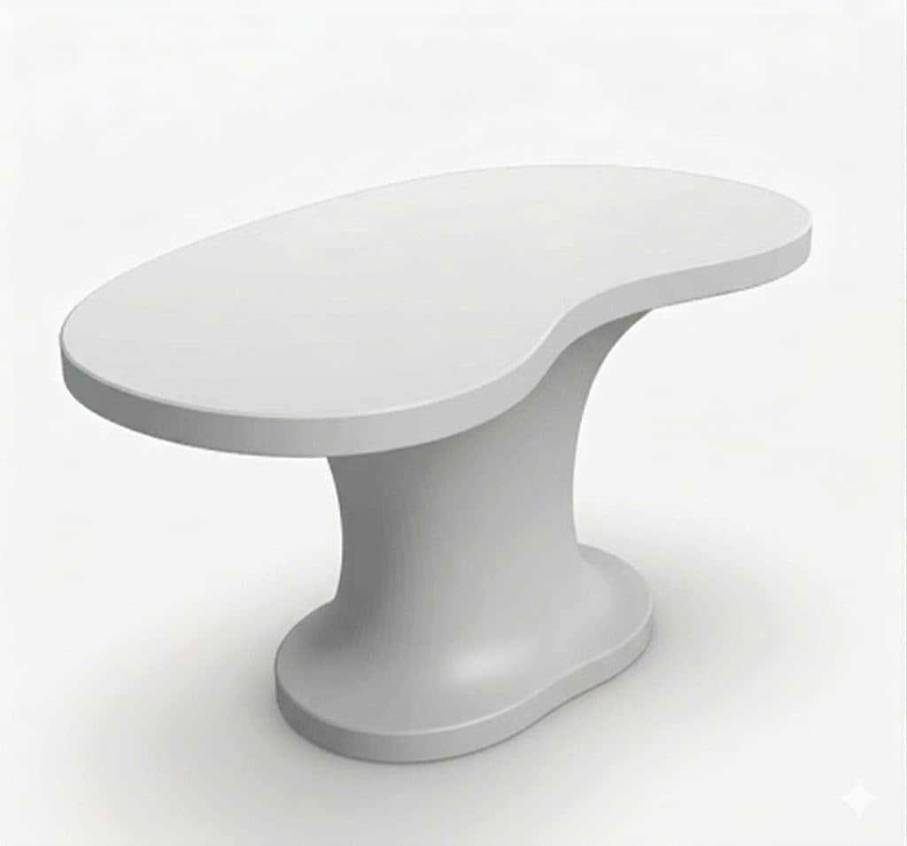 A modern, abstract coffee table with a smooth, rounded, asymmetrical top supported by a single, scul… — free BLEND 3D model