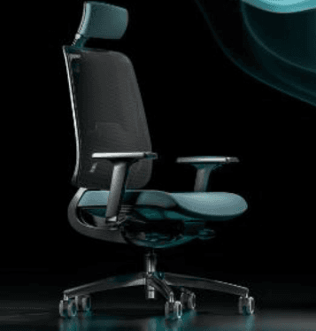 A modern ergonomic office chair featuring a high mesh back with an integrated adjustable headrest, u… — 3D model