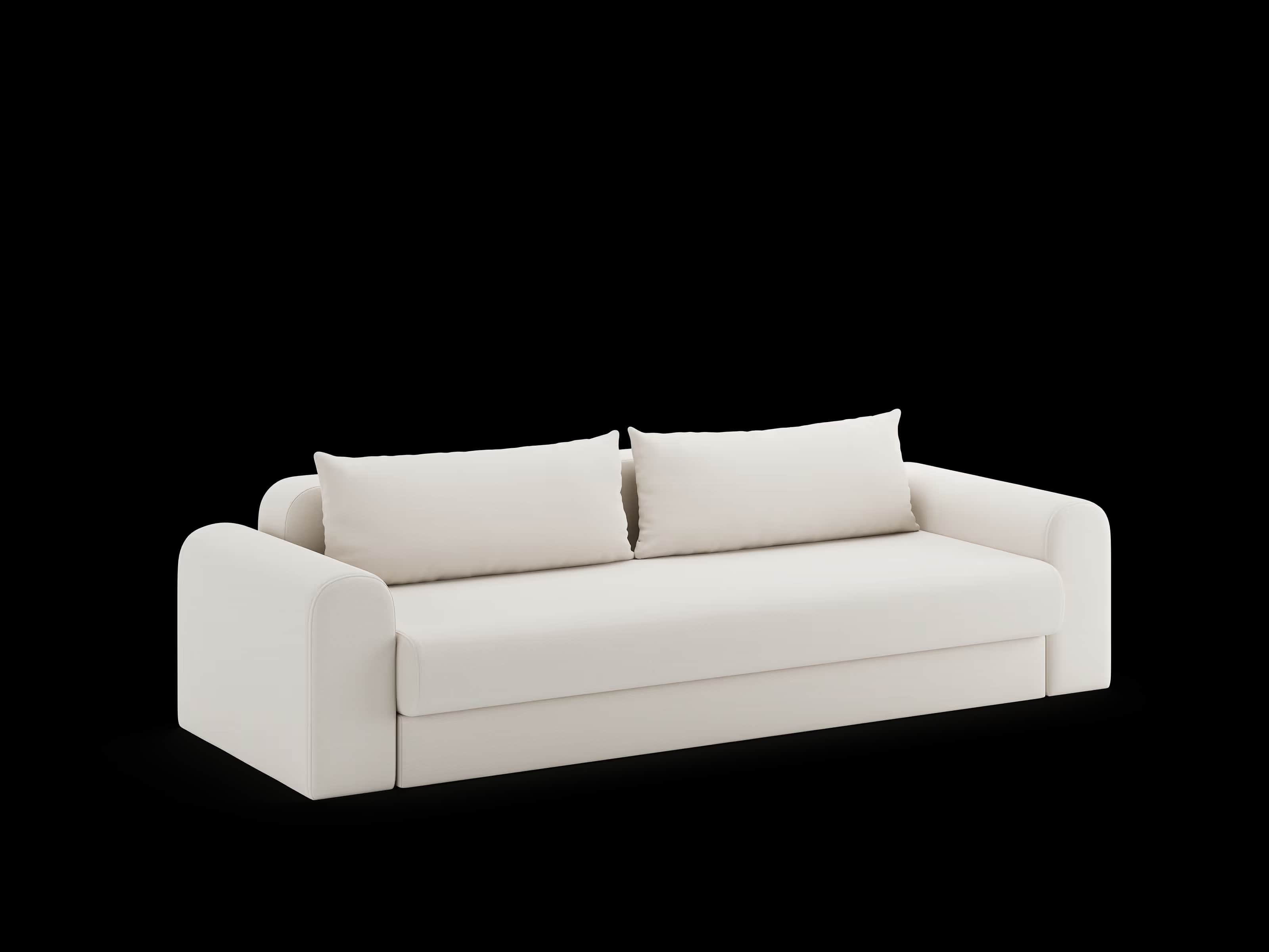 A modern, upholstered sofa with a light cream or off-white fabric. It features two seat cushions and… — 3D model